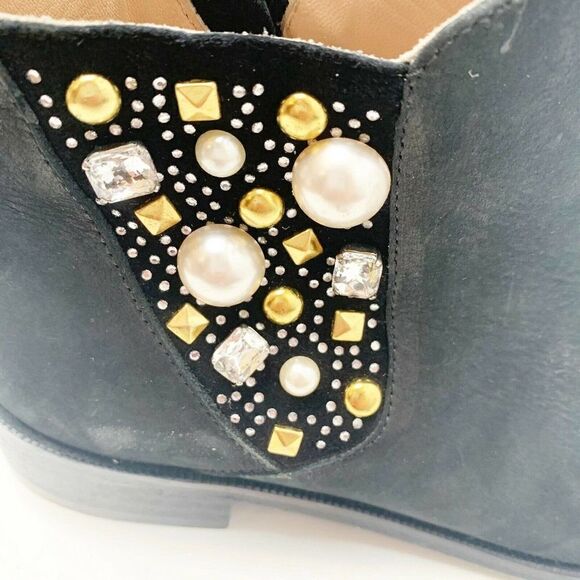 My Suelly Black Suede Ankle Booties with Rivets And Crystals Size 6 - Picture 8 of 9